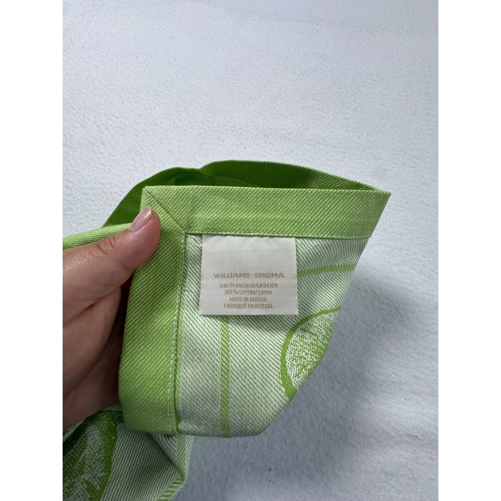 Cottagecore Williams Sonoma Napkin Set 8 Green White Citrus Lemon Lime Cotton - Picture 3 of 9